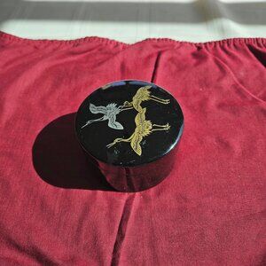 Black glass coaster set, with Japanese Cranes